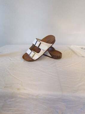 SODA White Double Strap Cork Footbed Slide Sandals Size 6